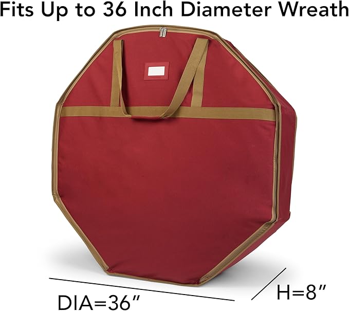 Covermates Keepsakes Deluxe Wreath Storage Bag – Heavy-Duty Polyester with Buckle Strap & Structured Interior – Protective Holiday Organizer with Handles, D-Ring & Label Window, Red