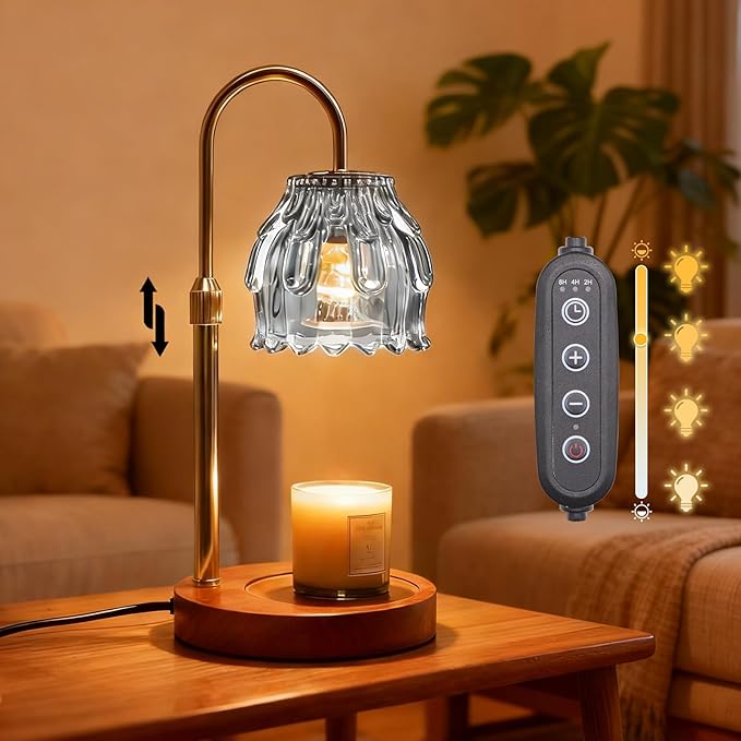 Candle Warmer Lamp with Timer and Dimmer 4-Level Dimmable Flower Light Heat Lamp for Jar Candles Adjustable Height Modern Cute Home Decor for Living Room Bedroom and Best Gift for Friends Lover.Silver