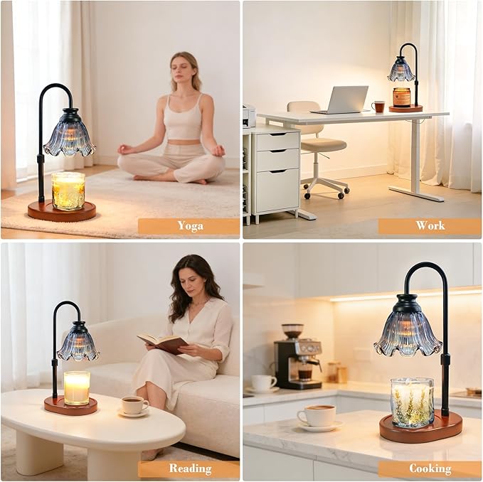 Candle Warmer Lamp with Timer: Birthday Gifts for Women, House Warming Gifts New Home Decor – Height Adjustable Candle Lamp for Mom, Anniversary - Walnut Solid Wood Base, with 2 Bulbs
