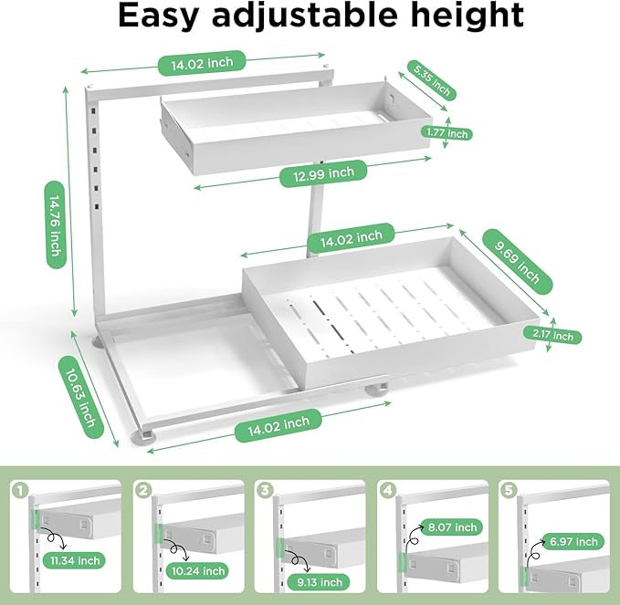 Under Sink Organizer Bathroom Kitchen: 2 Pack 2 Tier Metal Under Cabinet Storage with Height-adjustable Shelf and Pull out Rack for Pantry Vanity Cupboard Counter Countertop