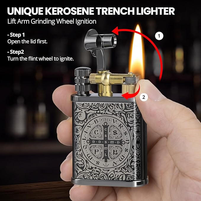 CHOICEDC Vintage Trench Lighter, Cool Pipe Lighter, Reusable Permanent Match, Antique Style Lift Arm Kerosene Lighters Fluid Refillable, Forever Match Lighters, Unique Gifts for Men Women, Constantine