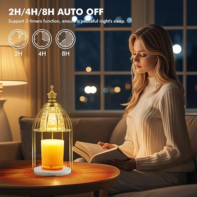 Candle Warmer Lamp with Timer & Dimmer - Vintage Electric Wax Melter for Scented Jar Candles, Aroma Night Light and Home Decor Gift for Women, Housewarming, Birthday, Christmas
