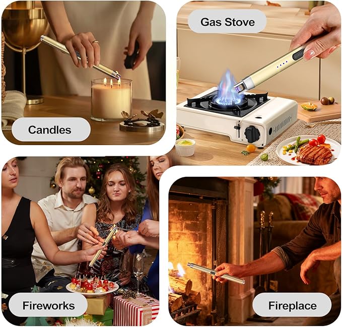 Candle Lighter Electric Rechargeable USB Plasma Arc Lighter with Safety Lock, Mothers Day Birthday Gifts for Women Windproof Flameless Long Matches Lighters for Candle,Grill,BBQ,Camping