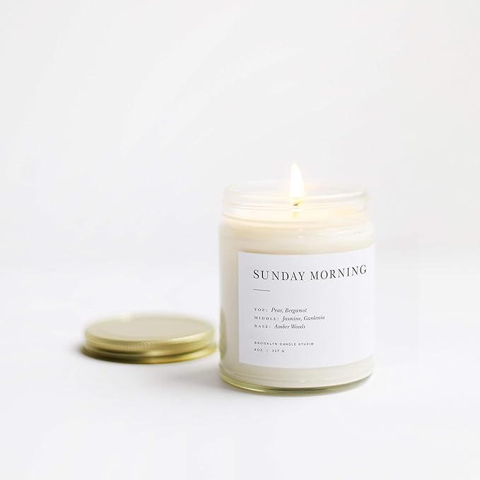 Brooklyn Candle Studio Sunday Morning Jar Candle - Luxury Scented Candle, Vegan Soy Wax, Hand Poured in The USA, 50 Hour Slow Burn Time - 7.5oz