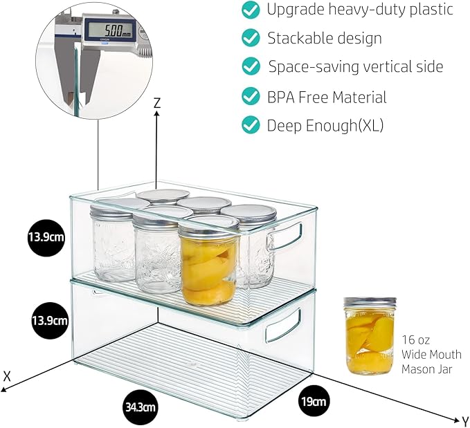 Hudgan 8 PACK Freezer Organizer Bins Stackable Pantry Organizers and Storage Clear Plastic Acrylic Storage Container for Kitchen Pantry Refrigerator