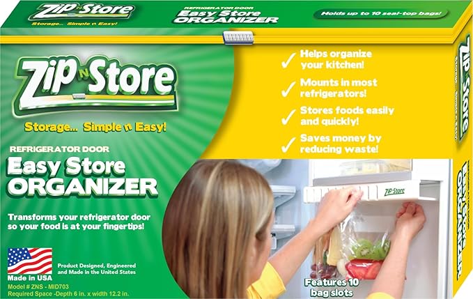 Your Refrigerator Organizer - Zip lock Bags Easy Fridge Organizer - Organizes 10 Bags, Perfect For Leftovers, Easy To See & Install, Access Food, Does not come with Tracks - Door