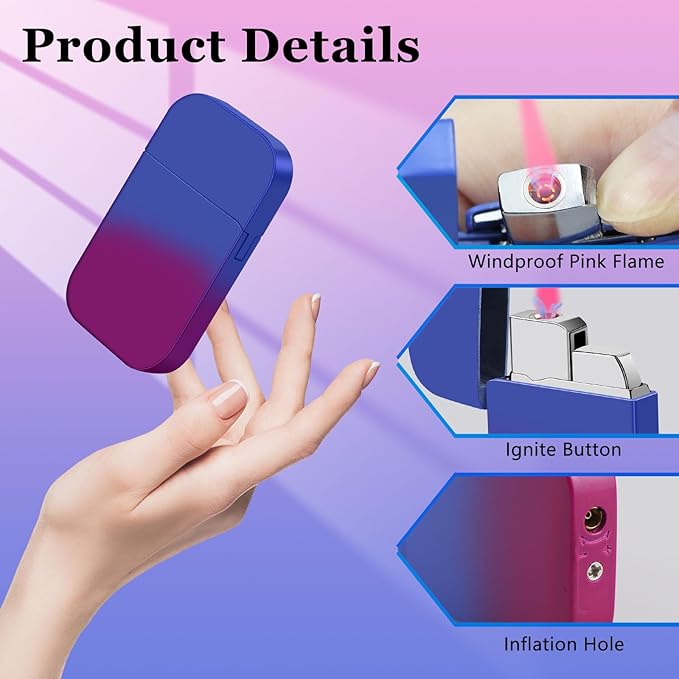 Pink Flame Torch Lighter, Cute Lighter, Refillable Butane Lighter,Windproof Torch Lighter for Outdoor Camping BBQ,Nice Gift for Girls,Women on Birthday,Anniversary(Red Blue,Without Butane)