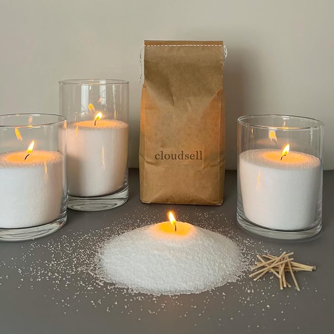 Diablos Customized Powder Candle Making Kit, 200GM Wax with 20 Wicks Refillable Beaded Wax Sand DIY Pearled Candle All Natural Reusable Candle Making Kit Self Extinguish Candle for Home Decor, White