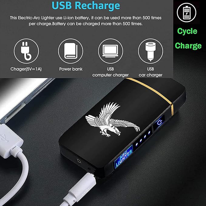 Arc Smart Electric USB Rechargeable Windproof Flameless Plasma Lighter - Lightweight for Fire, BBQs, Fireworks, Candle, Camping - Outdoors Indoors (Blue Dragon-T3)
