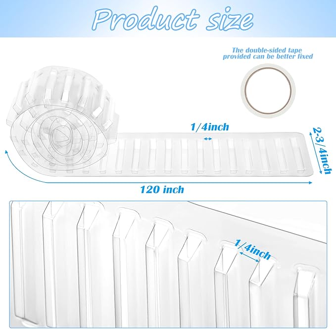 Geelin 120" l x 2-3/4" H Drawer Divider Holder for 1/4" DIY Adhesive Clear Vinyl Drawer Divider Brackets Organizer for Kitchen Bedroom Office Storage