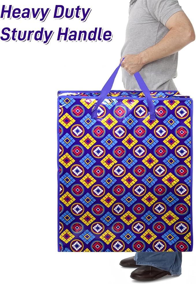 ZAVOOS 9 Pieces Extra Large Moving Bags, 90 L Heavy Duty Storage Tote with Zipper Carrying Handle, Plastic Laundry Clothes Packing Bags for Space Saving, Traveling, College Supplies