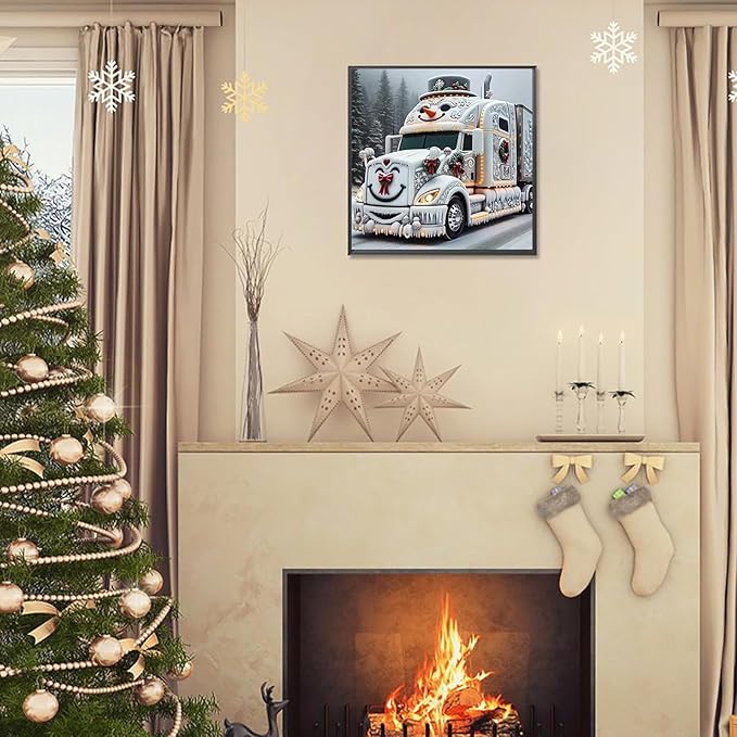 APTDYIGL 5D Christmas Diamond Painting Kits for Adults Beginner,DIY Truck Diamond Art Kits for Adults,Round Full Drill Diamond Dots with Gem Art Kits,Home Wall Decor 13.7X13.7inch