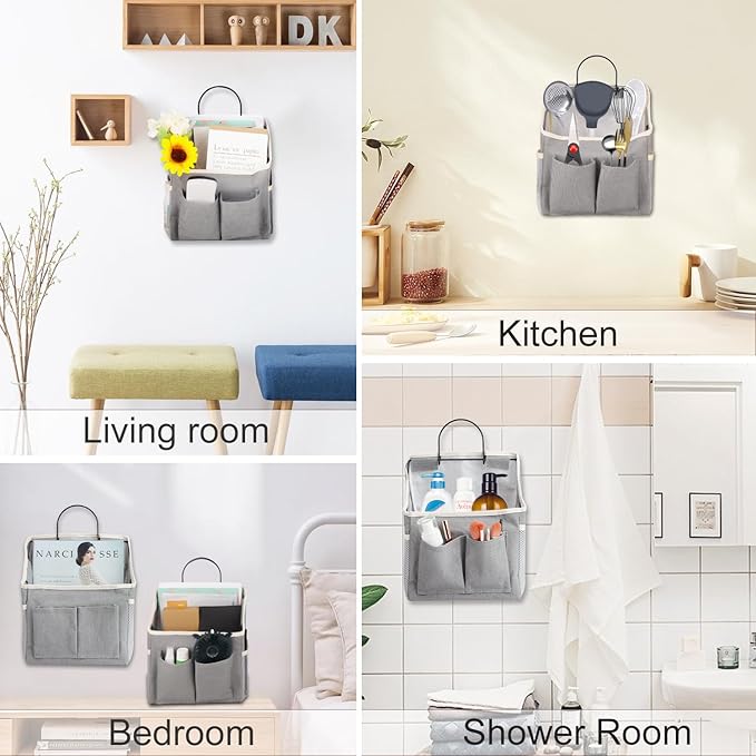 LYroo 2 Pack Wall Hanging Bag Organizer Basket with Pockets for Bathroom Bedroom Kitchen Dorm Room Essentials Rv Storage and Organization (Gray)