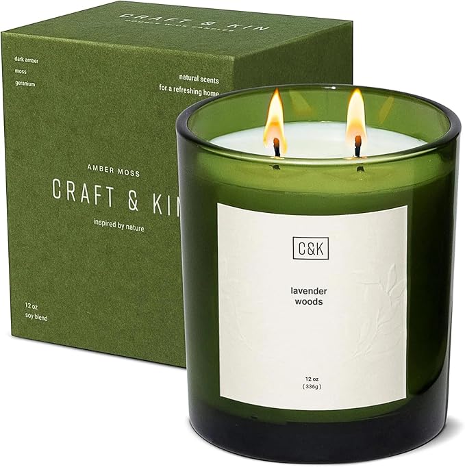Craft & Kin Lavender Scented Candles | 12oz Premium Lavender Woods Winter Scented Candles for Men and Women | Candles Made with Natural Soy | Nature Collection