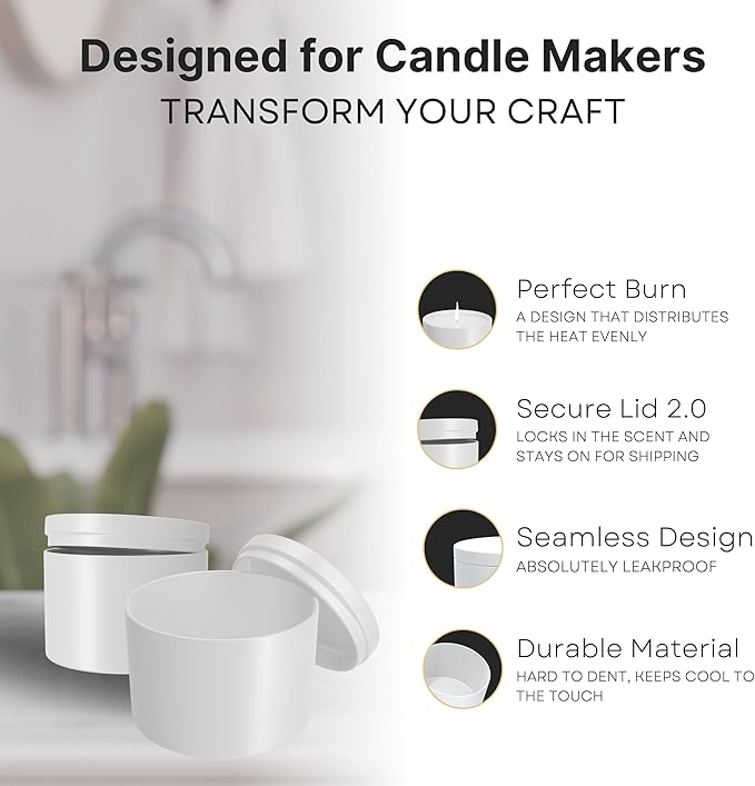 True Candle Pure White Tins - 24x 4 oz Candle Containers