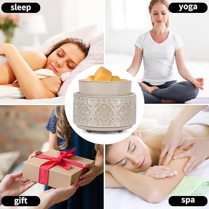 mocosa Ceramic Wax Warmer Wax Melt Warmer for Scented Wax 3-1 Electric Candle Warmer Home Fragrance Wax Burner for Mom Women(Beige-Granular)