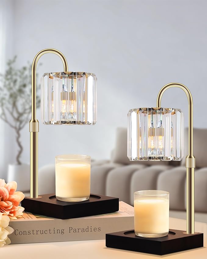 Candle Warmer Lamp, Wax Warmer Candle Lamp Timer & Dimmer 7-Levels, Compatible Most Jar Candles, Top Melting, Cystal Candle Heater Lamp for Scented Wax, Elegant Home Decoration, Black