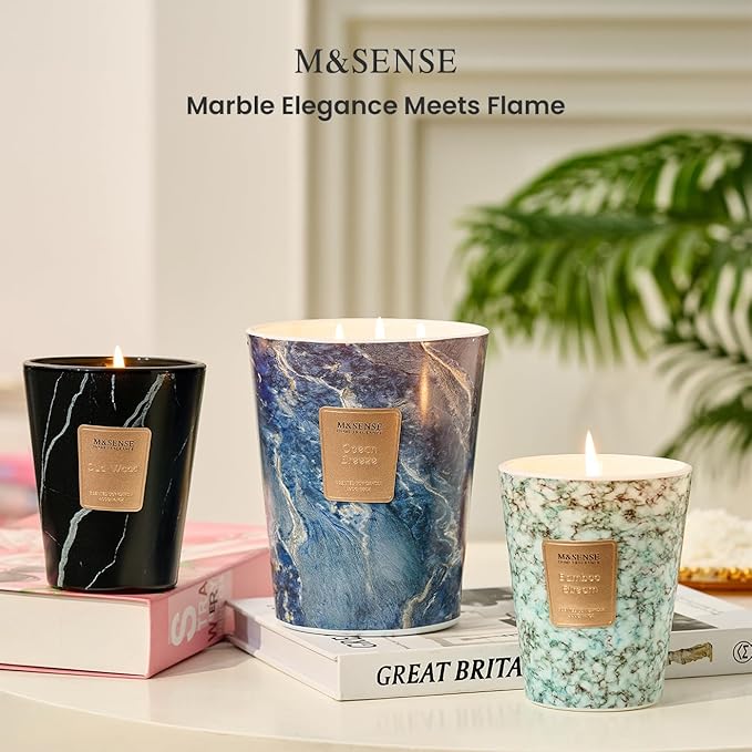 M&SENSE Extra Large Candle 35oz 150H BambooStream Scented Candle,3 Wick Highly Scented Jar Candle, XL Candles Gift for Stress Relief, Meditation, Yoga