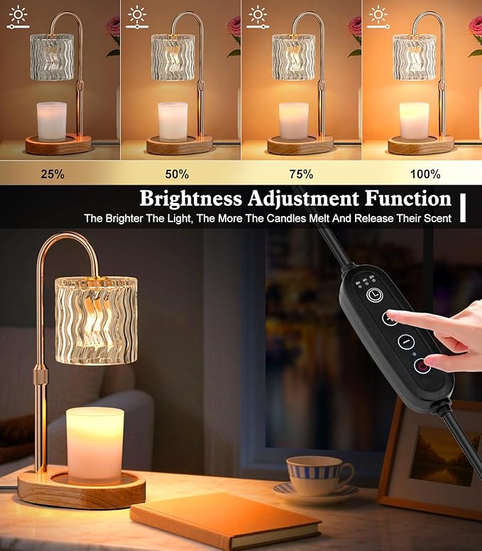 Candle Warmer Lamp Electric: Dimmable Timer Candles Warming Lamps - Height Adjustable Burner Jar - No Flame Scented Melts Wax - All Candle Jars Table Light Home Decor