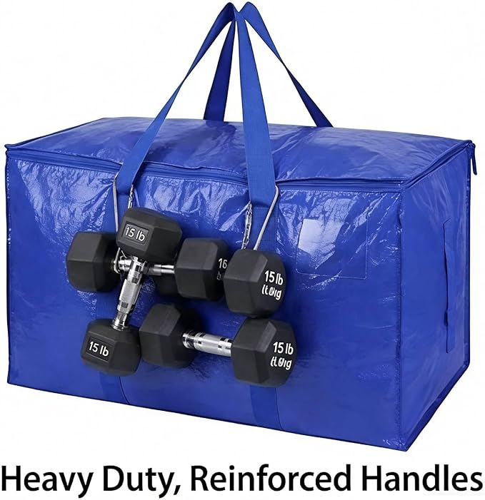 Extra Large Heavy Duty Moving Bags - 2 Pack Storage Tote Bag Bins with Zippers & Carrying Handles, 24 Gallons, Reusable Moving Boxes for Clothes, Bedding & Home Organization