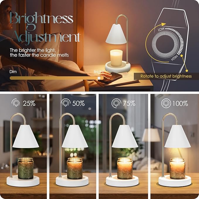 Aimoptg Candle Warmer Lamp,Electric Candle Warmer with Dimmable Light,Scented Wax Melter,No Smoke,Compatible with Various Jar,with 2 Light Bulbs,Home Decor-White