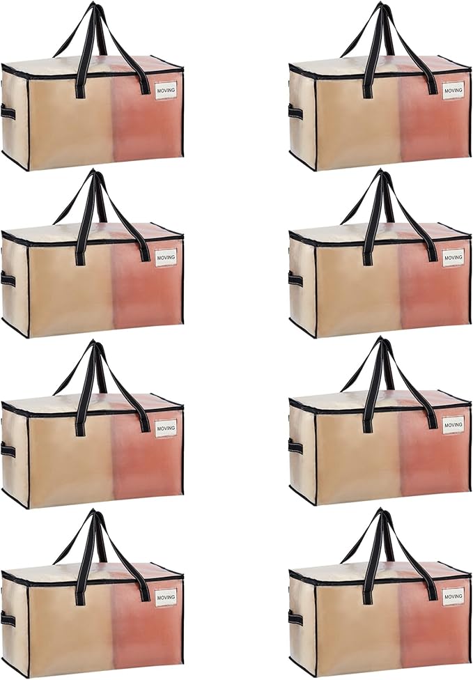 VENO 8 Pack Heavy Duty Moving Bags, Clear Storage Bags for Clothes and Comforters, College Dorm Essentials Packing Supplies, Foldable Boxes Alternative (Clear, 8 Pack)