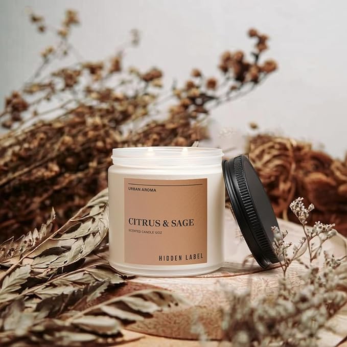 Citrus Sage Scented Candle, 12oz Natural Soy Wax, 2 Wick Aromatherapy Candles for Home Scented, 70hours Clean Burn,Non Toxic, Long Lasting, Premium Scents for Relaxation, Stress Relief, Gifts