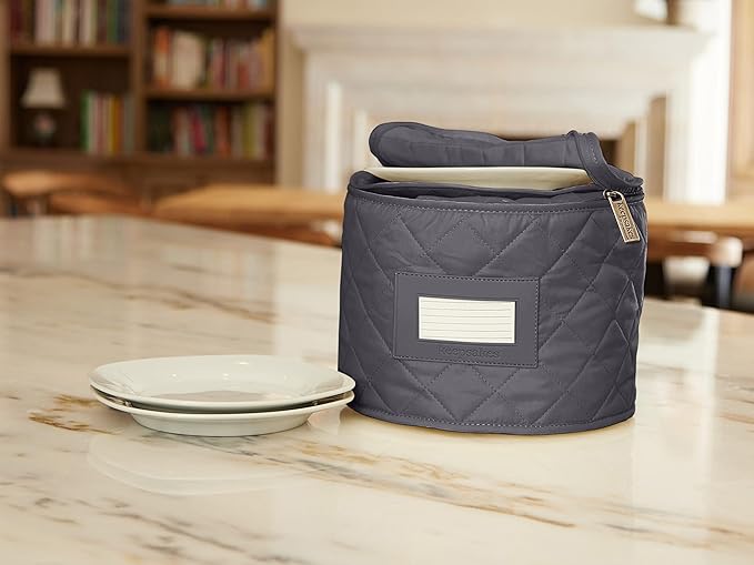 Covermates Keepsakes Dish Storage Case – Padded China & Dinnerware Organizer, Quilted Polyester Protection, ID Window, Zipper Closure, Machine Washable, Slate