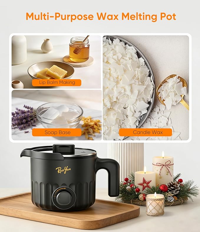 1.5L Candle Wax Melter with Pour Spout, Candle Making Kit for Beginners and Adults, Wax Melting Pot for Candle Making with Stirring Spoon - Black