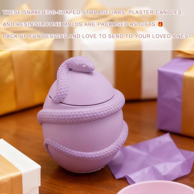 1Pc 3D Snake Egg Jar Resin Silicone Mold with Lid DIY Epoxy Casting Concrete Mold for Candle Making Halloween Home Table Decoration Candy Container Jewelry Storage Box Cosmetic Case Gifts
