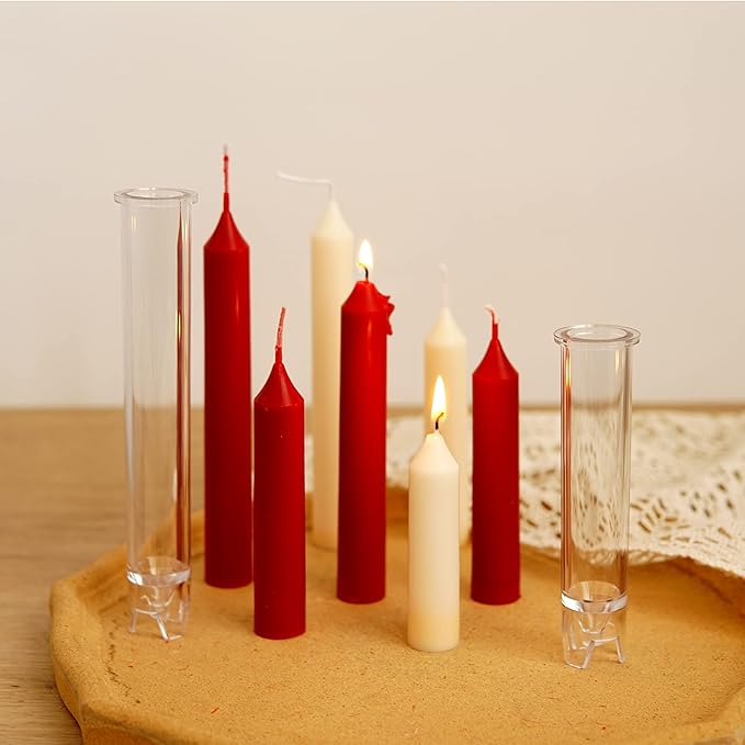MILIVIXAY 2PCS Taper Candle Molds - Pillar Candle Molds - Perfect for Making Emergency Candles, Chime Candles, Table Candles-Including 30 Ft Wicks,1pc Wire and 2pc Wick Clips.