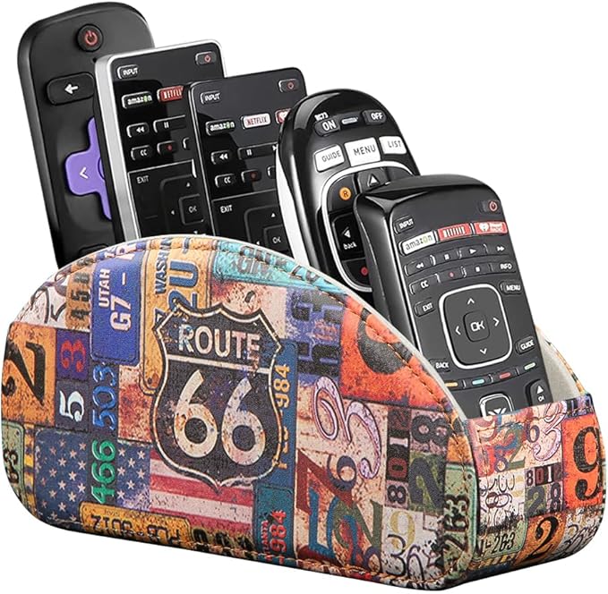 TV Remote Control Holder with 5 Compartments,Pu Leather Remote Caddy/Box/Tray Bedside Table Desk Storage Organizer for DVD, Blu-Ray, Media Player, Heater Controllers and Cosmetics Office Supplies