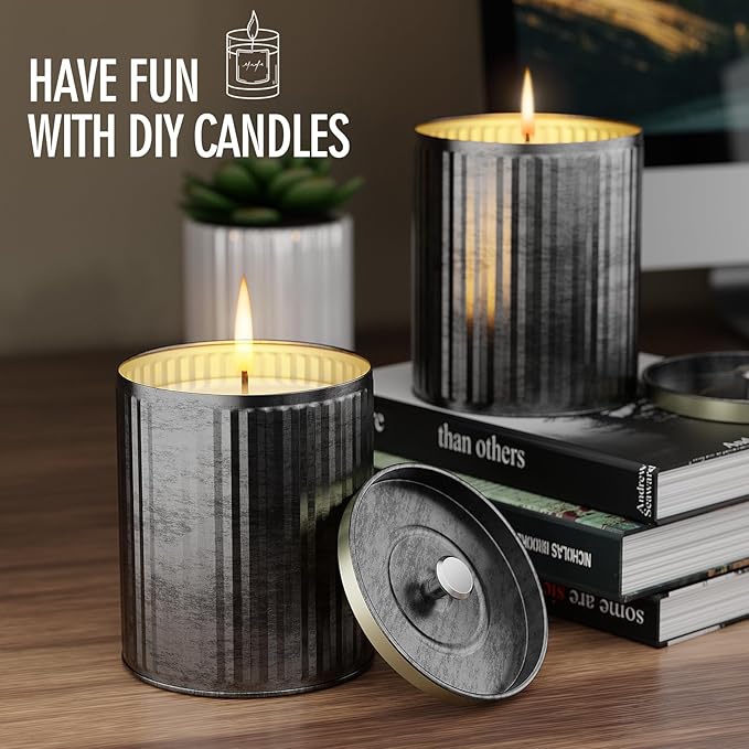 Domivirgo Empty Candle Tins for Making Candles, 10oz Vintage Style Candle Jars, Candle Containers with lid (Grey)