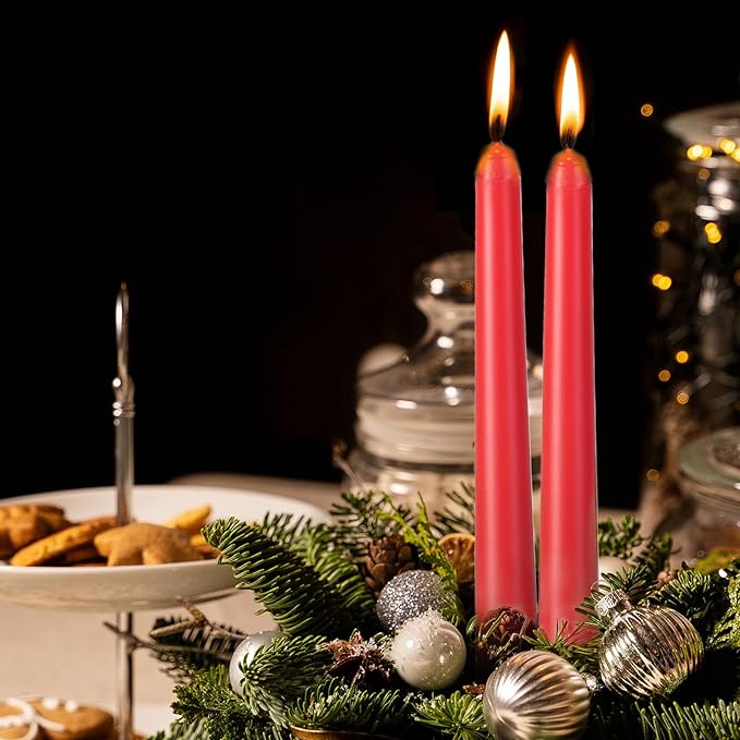 KONNI 0.87×10 Inch Red Taper Candles, Unscented and Smokeless Tall Candlesticks, 10 Pack Tapered Candles with Cotton Wicks, Long Burning, Ideal for Weddings, Dinner Parties, and Home Décor