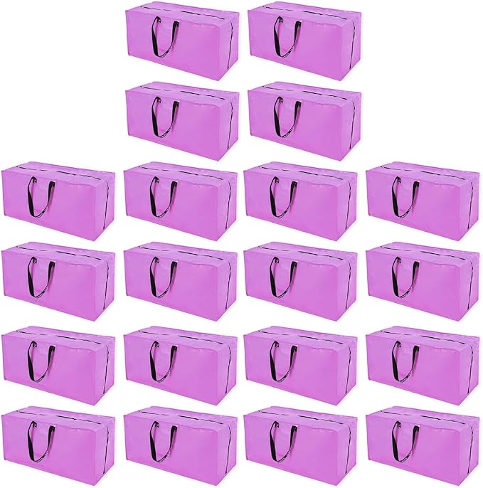 Purple Moving Bags - 20 Pack Extra Large Heavy Duty Storage Bags With Zipper & Reinforce Handles | 29x14x13 Inch Moving Tote Bags Bulk For Clothing, Shoes, Travel