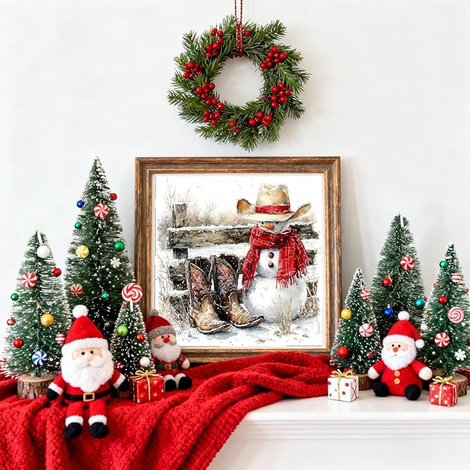 TCDZMYGS Winter Paint by Numbers Kit for Adults Beginner,Boots Snowman Paint by Number Kits with Frame,DIY Acrylic Oil Painting by Numbers for Home Wall Decor 10 x 10 inch
