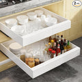 2-Pack Expandable Pull Out Cabinet Organizer 21" Deep with 3 Slide Rails, Adjustable Width (12"-22") Drawer Organizer for Kitchen Pantry Base Cabinets, Fixed with Roll Out Shelves Adhesive, White