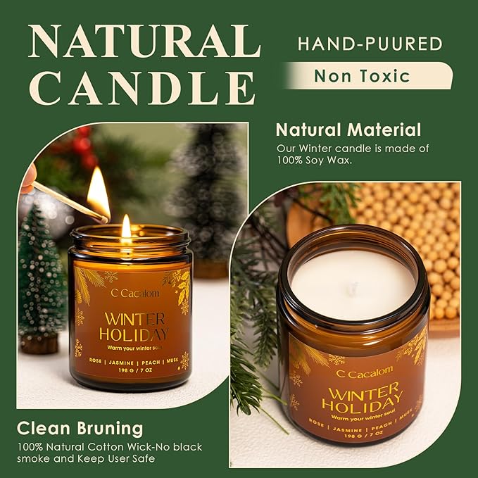 Christmas Soy Candles for Christmas Home Decor Non-Toxic Aromatherapy Scented Candles for Holiday Christmas Gifts, Cozy Cute Jar Candle, Winter Candle for Women Men, Vinilla Cupcake Candle
