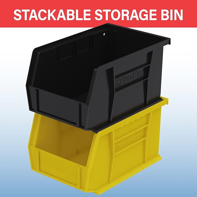 Akro-Mils 30237 AkroBins Plastic Storage Bins, Space-Saving Stackable Bins for Garage, Pantry, Craft Organization, 9" x 6" x 5", Black, 12-Pack