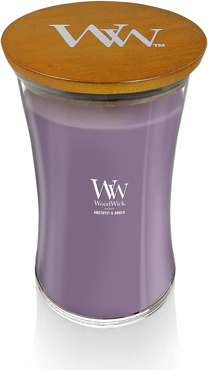 WoodWick Amethyst & Amber Gifts for Women and Men, 21.5 oz Large Hourglass Candle with Crackling Wick