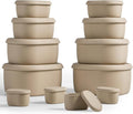ISSEVE 12Pcs/Set Nesting Silicone Food Storage Containers with Lids, BPA Free Reusable Meal Prep Silicone Containers Airtight, Freezer Dishwasher Safe (33.8oz, 20oz, 10oz, 6.7oz, 1.3oz) (Beige)