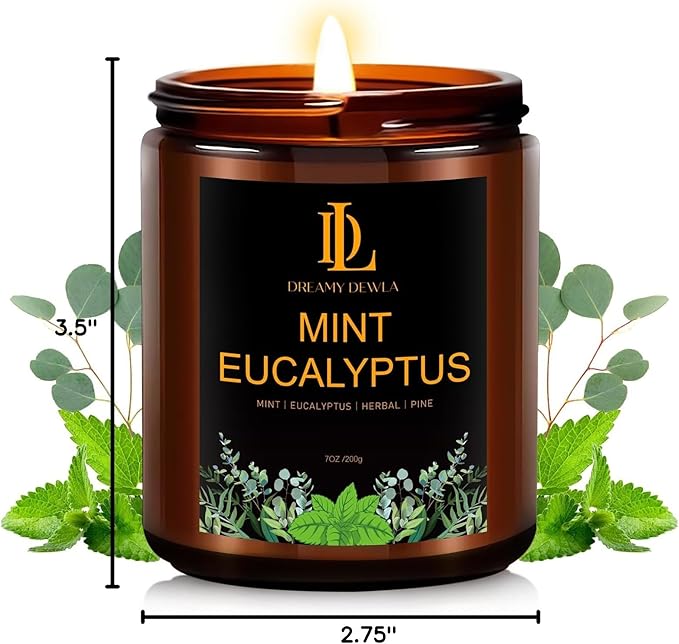 Mint Eucalyptus Candles, Mint Eucalyptus Scented Candle, Mother's Day Candle Gifts for Women, Soy Candles for Home Scented, 7oz 50 Hours Burn