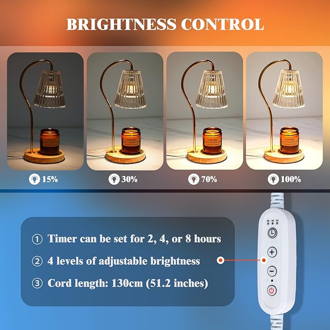 Elenhome Candle Warmer Lamp, Modern-Glass Candle Lamp Warmer with Timer & Dimmer, Electric Candle Warmer Lamp for Jar Candles, Wax Melter Warmer Lamps for Home Decor Gifts, with 2 Bulbs (Clear)