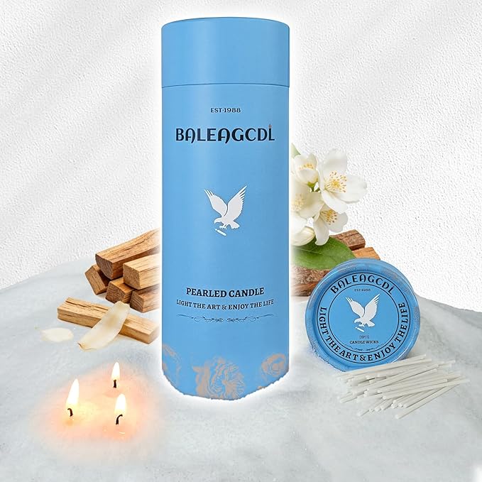 Sandalwood & Jasmine Scented White Pearled Candle 18oz Luxury Sand Candle Granulated Wax - 30 Cotton Wicks – Wax for Candle Making Decorative Candles Smooth and Clean Burning Lasts up to 120 Hours