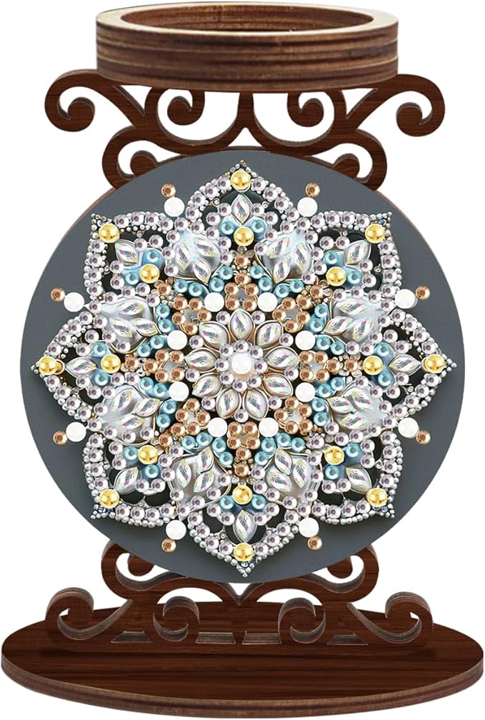 DIY Diamond Candlestick Holders Diamond Art Painting Wooden Home Decoration Holiday Surprise Dress Up Candlestick Ornaments Double-Sided Diamond Mandala Candle Holder Kits Tabletop Decoration