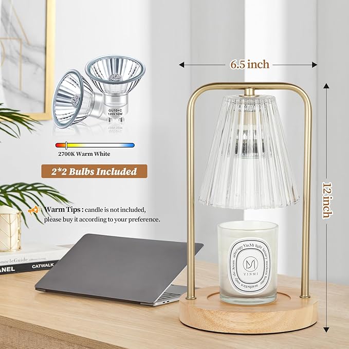 2-Pack Candle Warmer Lamps with Timer, Electric Candle Lamp Warmer for Jar Candles, Dimmable Wax Melt Warmer with 4 Bulbs, Mom Birthday House Warming Gift New Home, Vintage Home Decor