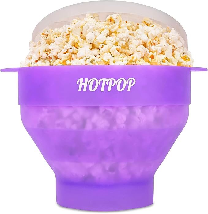 The Original Hotpop Microwave Popcorn Popper, Silicone Popcorn Maker, Collapsible Bowl BPA-Free and Dishwasher Safe- 20 Colors Available (Transparent Purple)