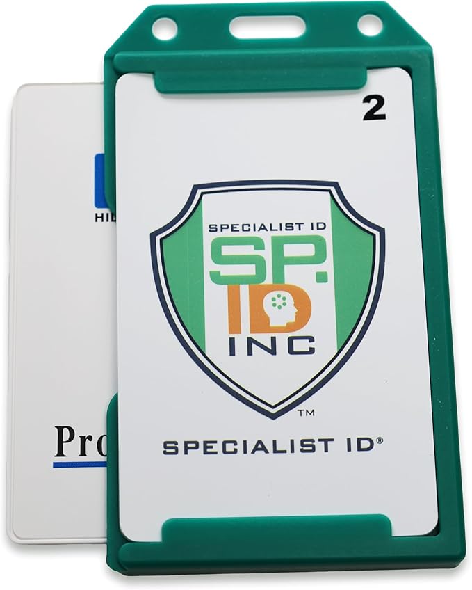 2 Pack - Heavy Duty 2-Sided Rigid Multi Card Holder - Hard Plastic Vertical ID Badge Holders for 2 Standard or Thick Prox Cards, Fuel Card, CAC, Work Badge, or Credit Cards by Specialist ID (Green)