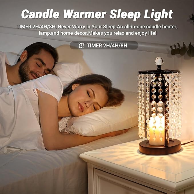 Candle Warmer Lamp with Timer and Dimmer - Electric Candle Warmer ,Crystal Candle Lamp for Bedroom Decor, Flameless Scented Candle Light Warmer,House Warming Gifts New Home, Christmas Gifts for Women