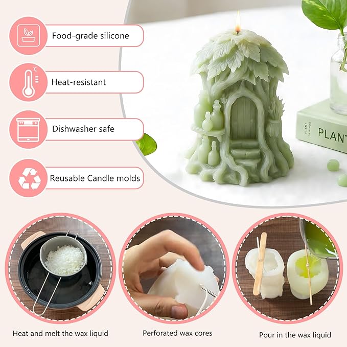 XIAOSHUI 3D Fairy Forest House Candle Molds Tree House Candle Silicone Mold for Candles Making Resin Casting Aromatherapy Candles Gypsum Craft Home Decorate